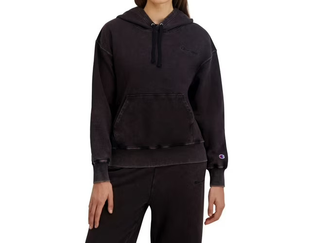 Champion Women\'s Heavyweight Fleece Hoodie Size M Mineral Washed Black