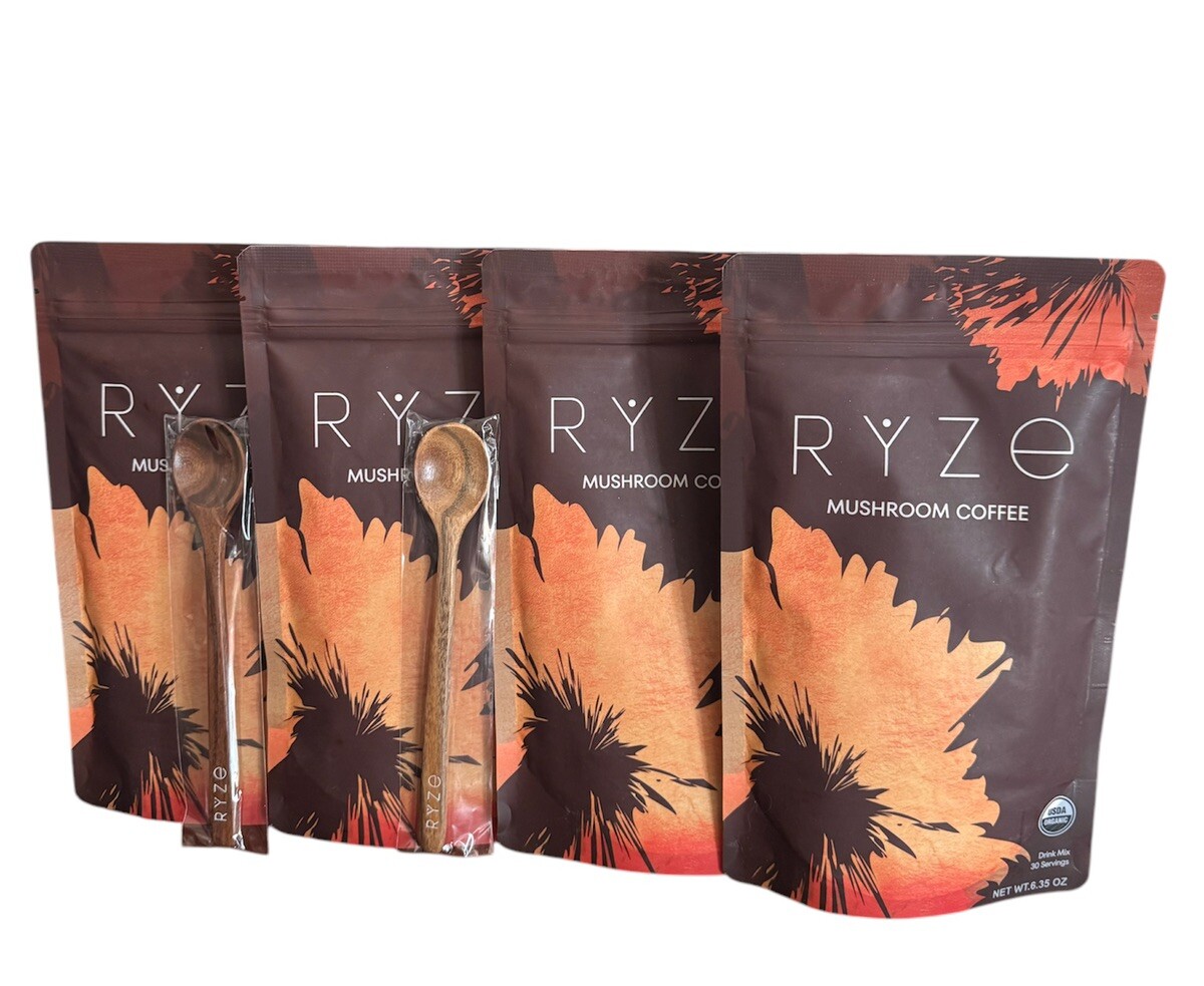 4 Pack Organic Mushroom Coffee W/ 2 Acacia Spoon 100% Authentic 