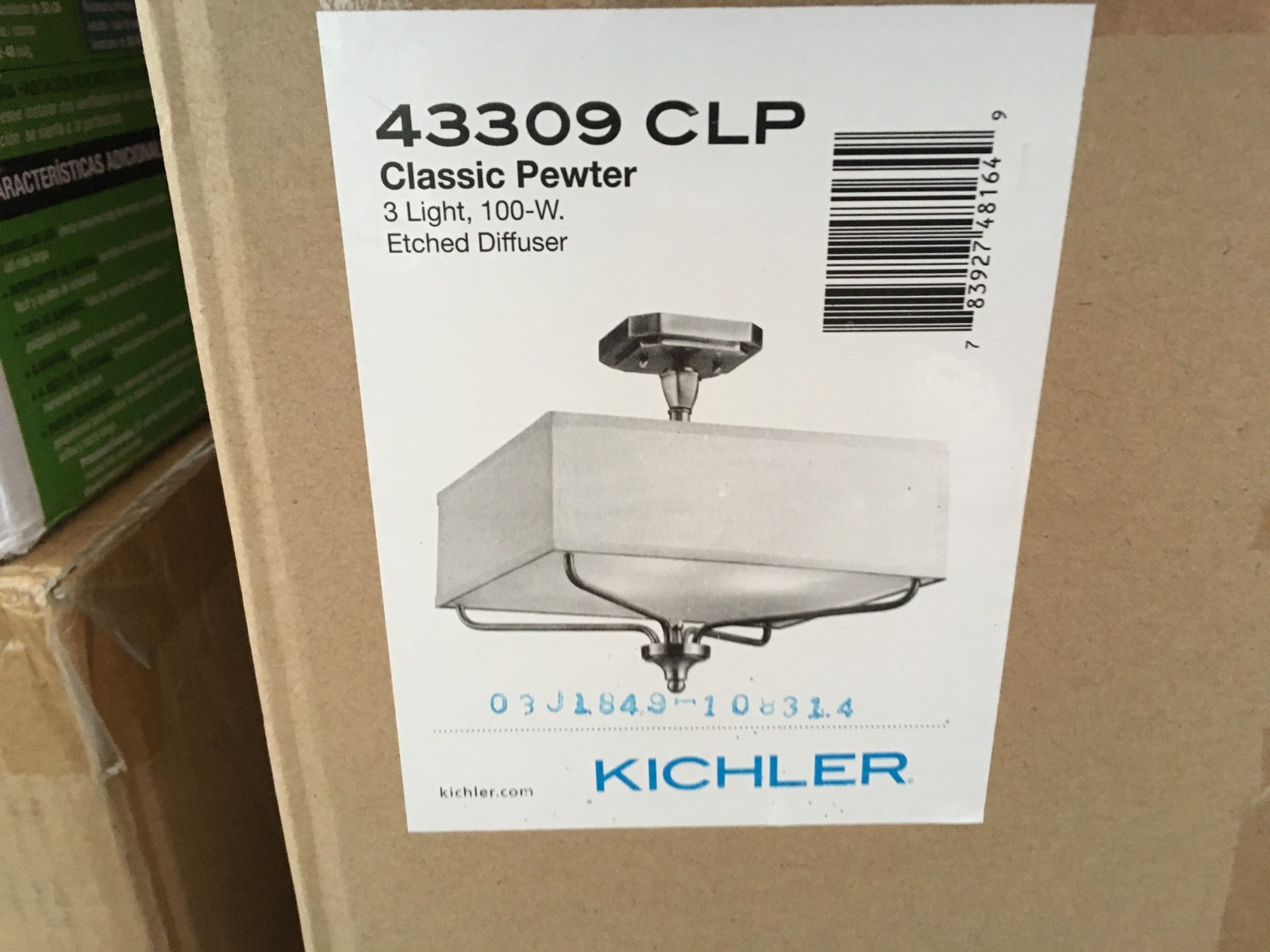 Kichler Classic Pewter 3 Light , 100 Watt, Etched Diffuser - Model # 43309 CLP