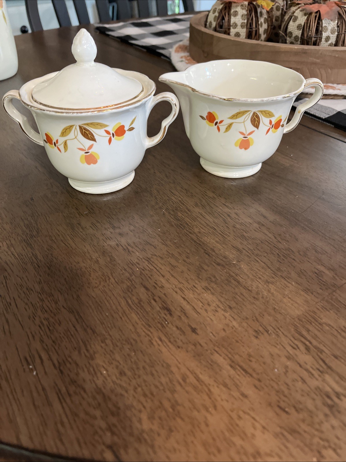 VINTAGE HALL AUTUMN LEAF MARY DUNBAR JEWEL TEA CREAM & SUGAR SERVING SET