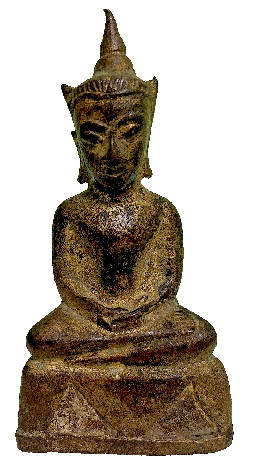 Authentic Antique Thai Phra Chai Bronze Buddha-Crowned Seated Ayutthaya Style