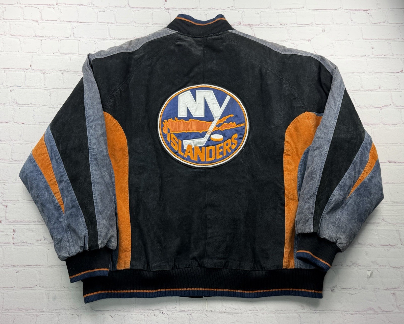 Vintage 90s Carl Banks G-III NHL New York Islanders Suede Bomber Jacket Sz 2XL Vintage 90s Carl Banks G-III NHL New York Islanders Suede Bomber Jacket Sz 2XL