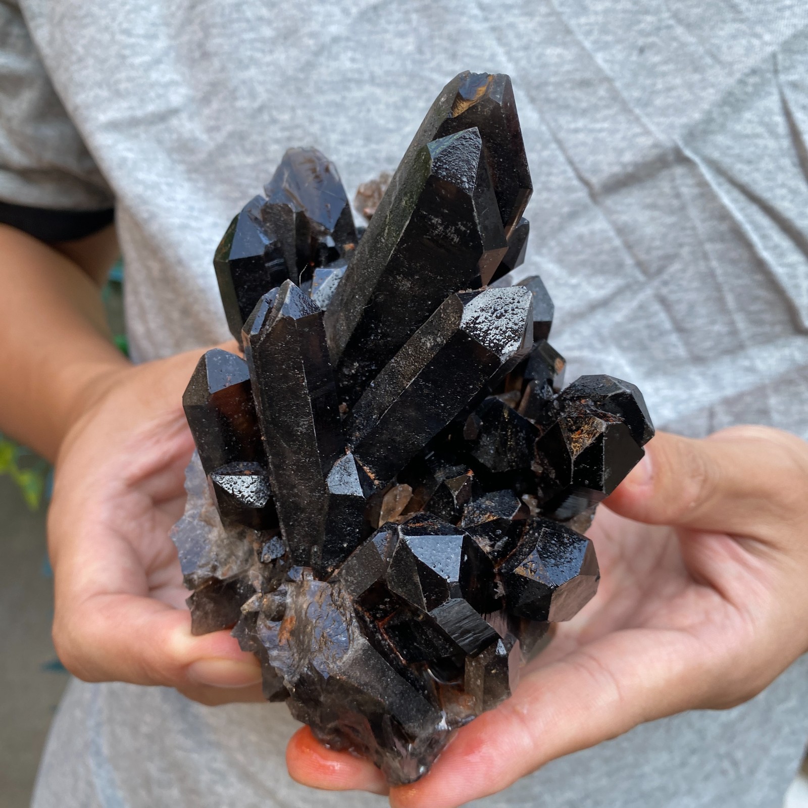 1.6lb Natural Smoky Black Quartz Crystal Cluster  Specimen healing