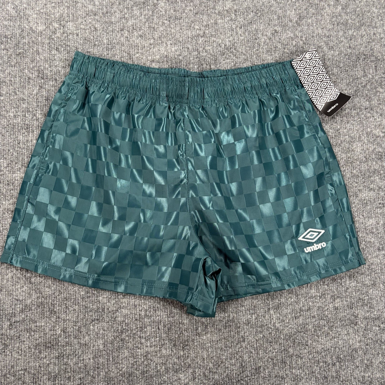 NWT Umbro Soccer Shorts Women S Green Vintage 90s Checkerboard Nylon Drawstring