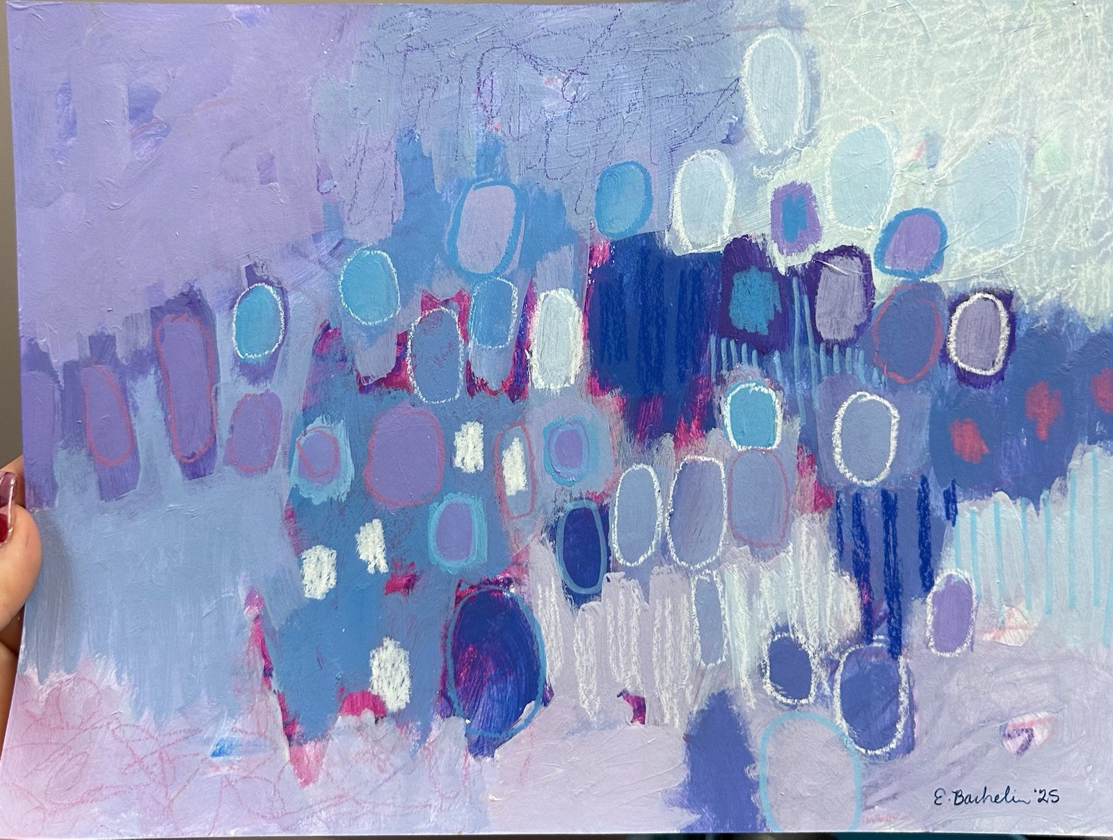 Emilia Bachelier Contemporary Abstract Blue Painting 9x12” Original on Paper