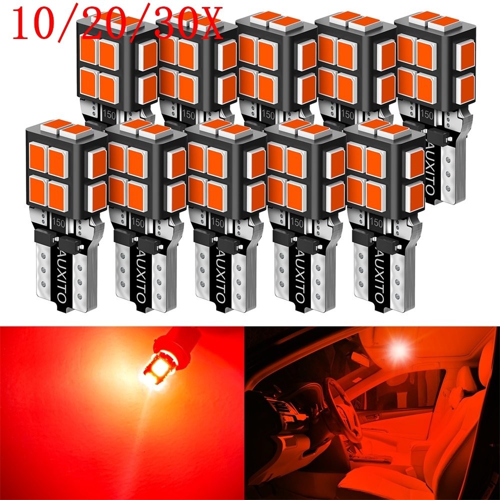 10/20/30X T10 168 Wedge Red LED Interior Lights Dome License Plate Lamp Bulbs