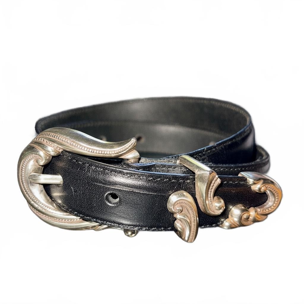 Brighton black croc embossed leather belt with silver tone buckle vintage