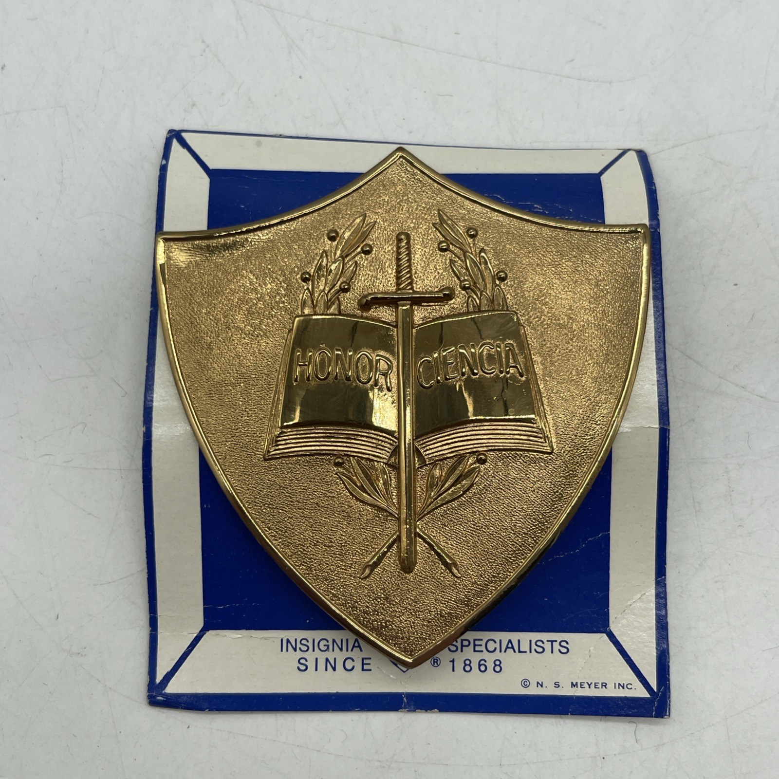 Guatemalan Honor Ciencia Badge Screw Back Gold Tone Adolfo Hall Military Academy