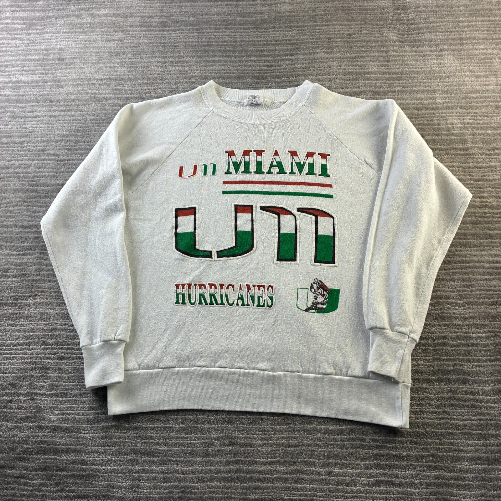 VINTAGE Miami Hurricanes Sweatshirt Mens Medium White Raglan USA Made