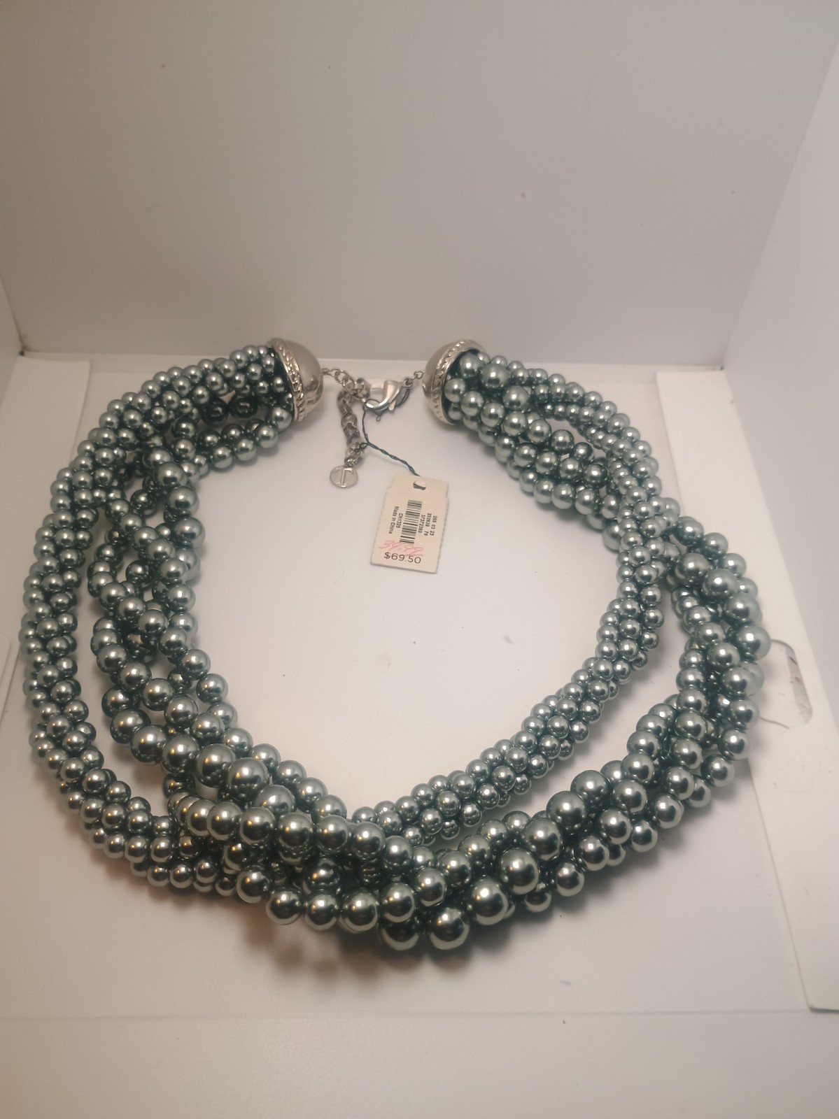 NEW Talbots Multi Strand Faux Pearl Necklace Silver Tone Old Stock 1970s  20-23\