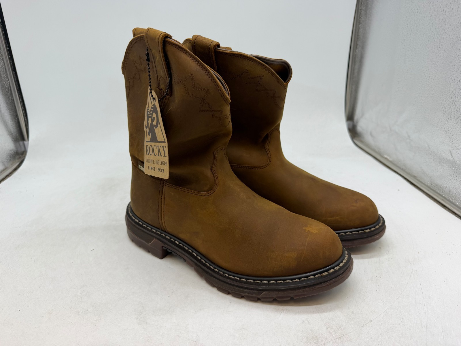 Rocky Original Ride Roper Western Boots Men\'s Tan Leather Cowboy - 9.5 WIDE