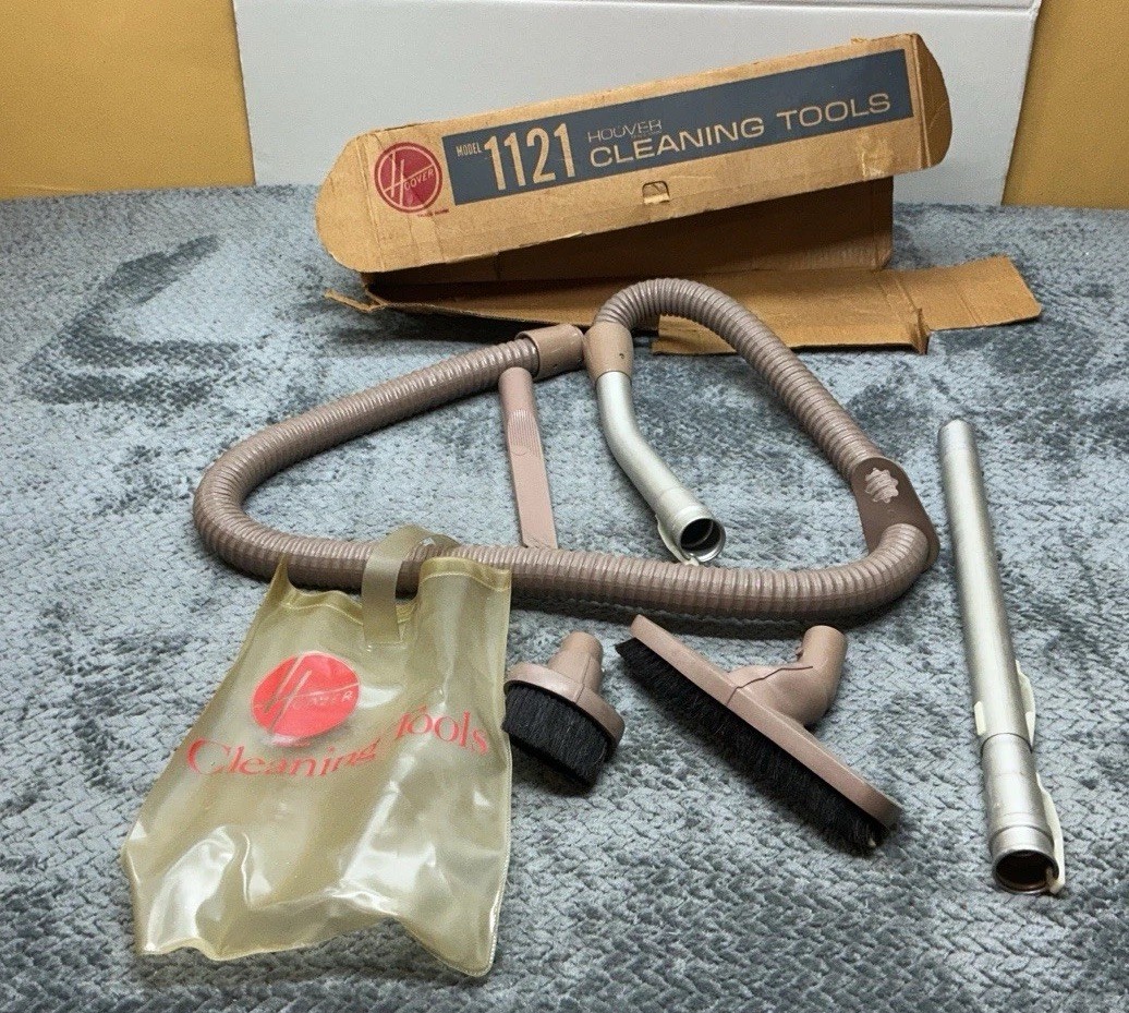 Vintage Hoover 1121 Cleaning Tools Lot Wand Brushes Hose Crevice OEM Box Vacuum