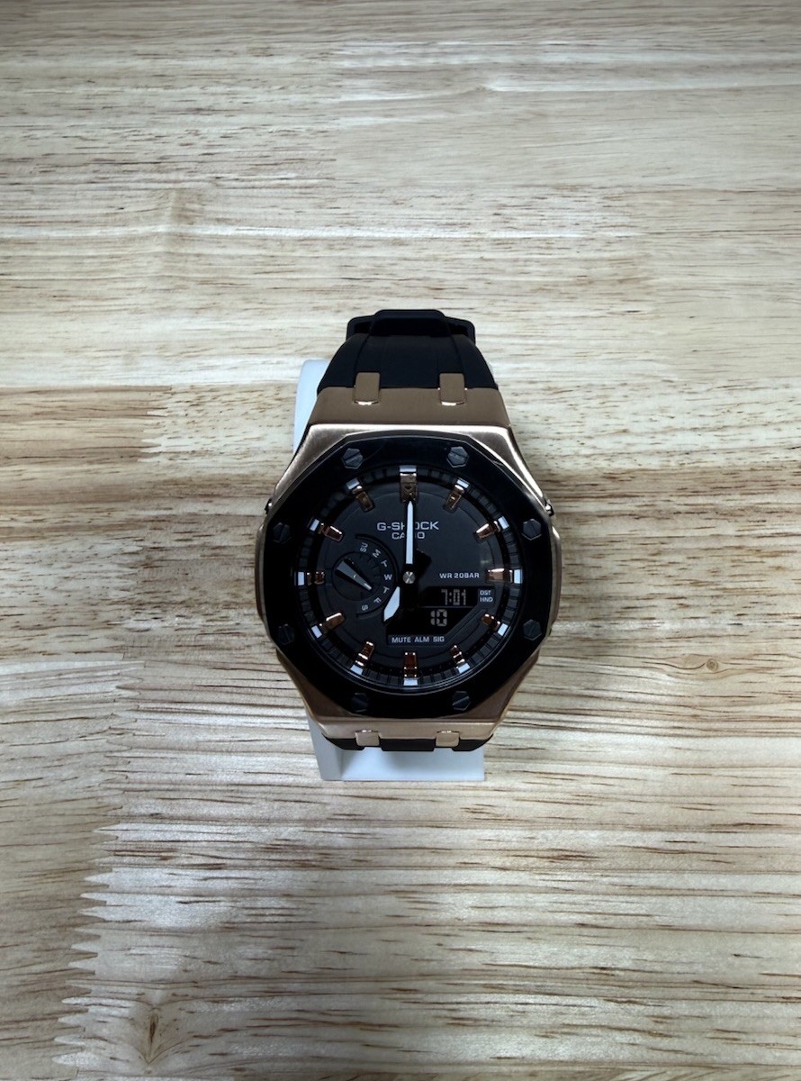 Casio G-SHOCK GA-2100 Custom CasiOak Two-Tone Metal Mod – Rose Gold/Black