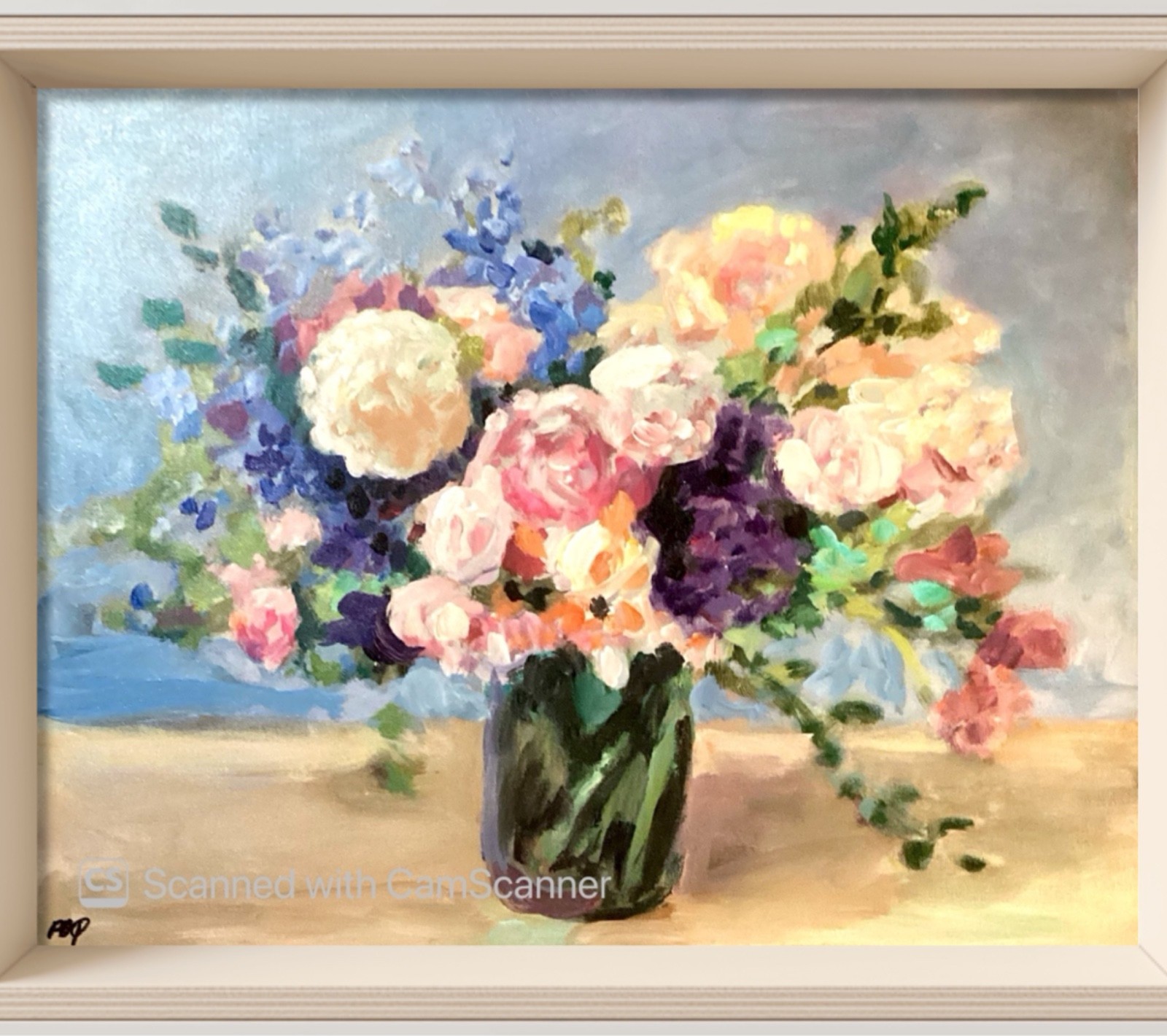 PDQ Original 16x20 Impressionist Floral Bouquet Vase Painting Signed Canvas