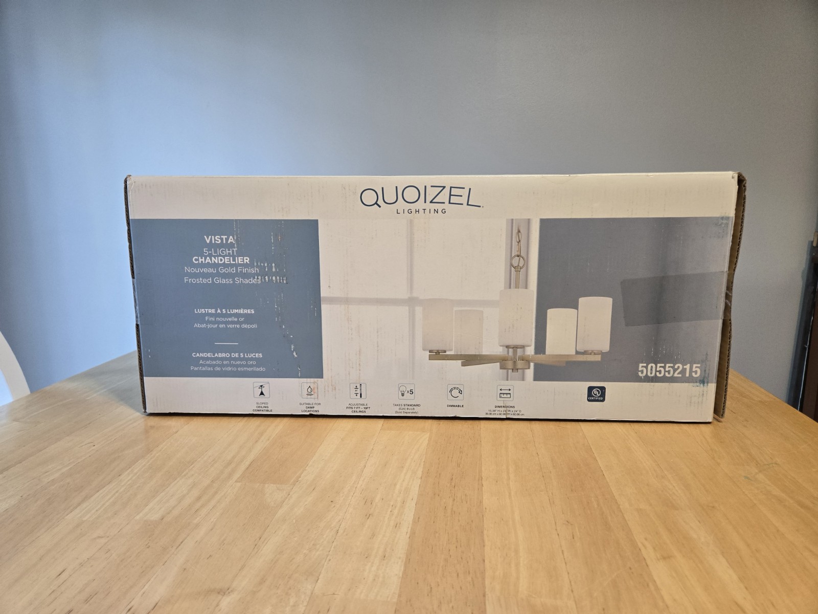 Quoizel Vista 5-Light Dimmable Chandelier Nouveau Gold Frosted Glass 5055215 Quoizel Vista 5-Light Dimmable Chandelier Nouveau Gold Frosted Glass 5055215