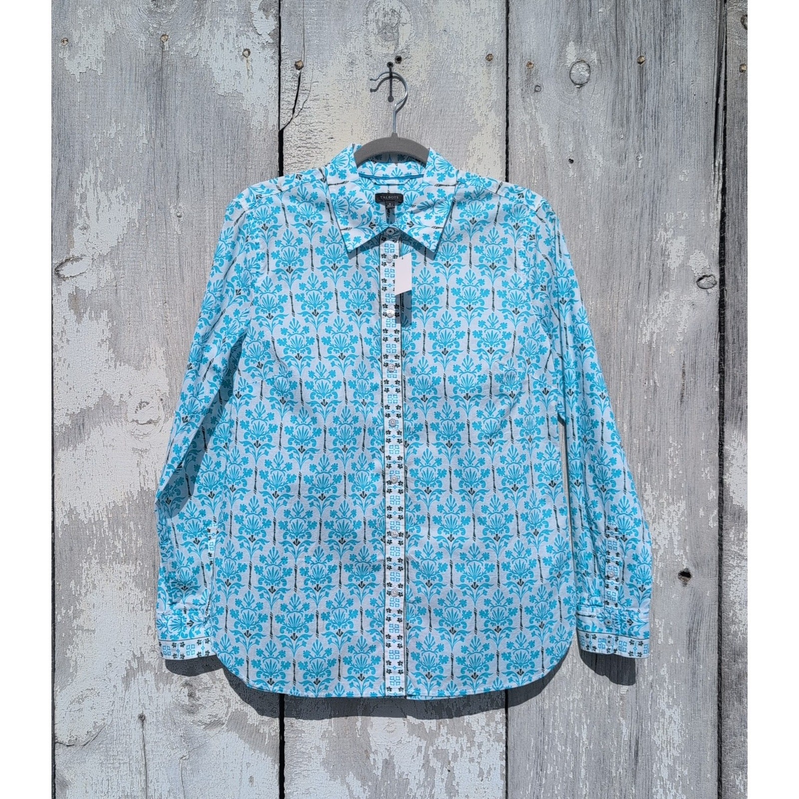 Talbots NWT Modern Damask Bouquet Button Down Shirt Women\'s Med 100% Cotton
