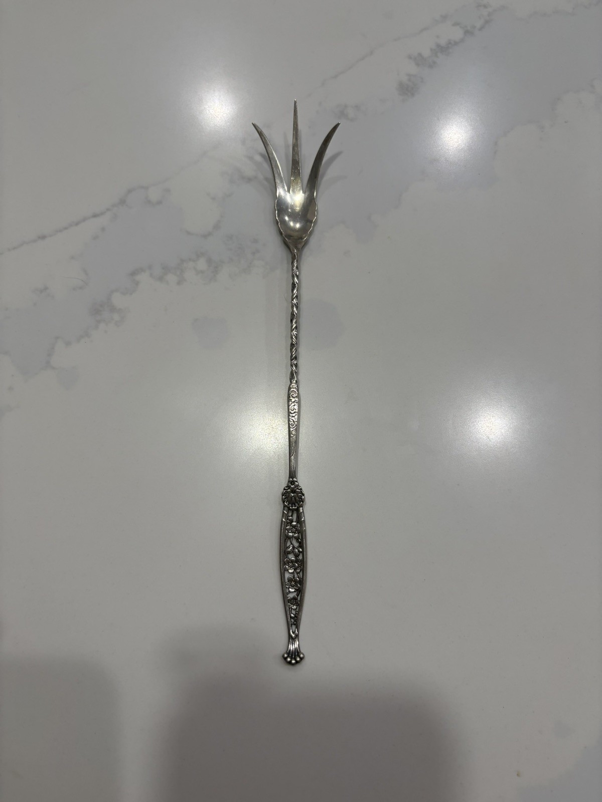 Antique Gorham Whiting Sterling Silver Ornate Twist and Hollow 9” Lettuce Fork