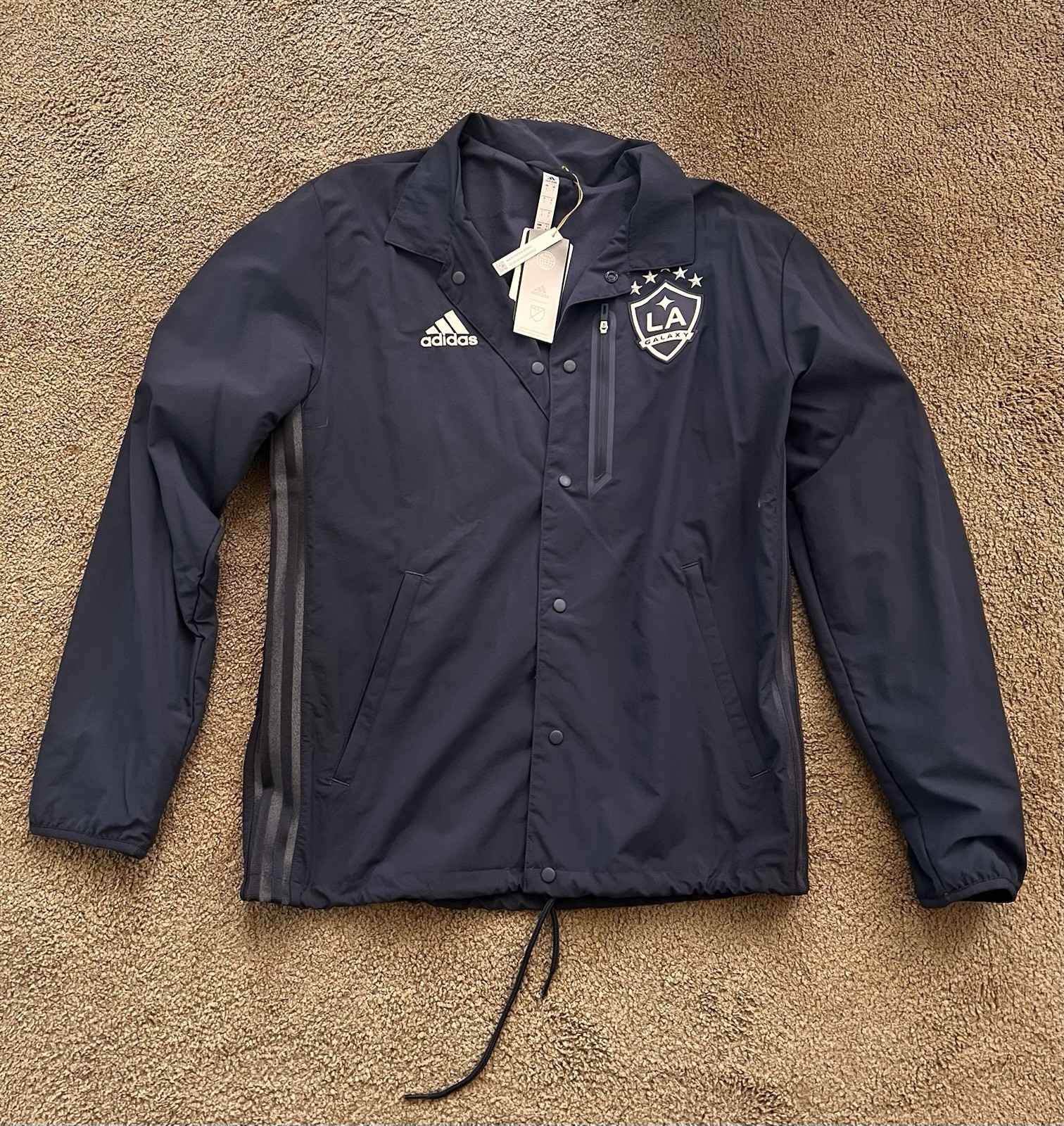 Adidas LA Galaxy MLS Anthem Snap Button Jacket Navy Men Small Fleece Lined NWT