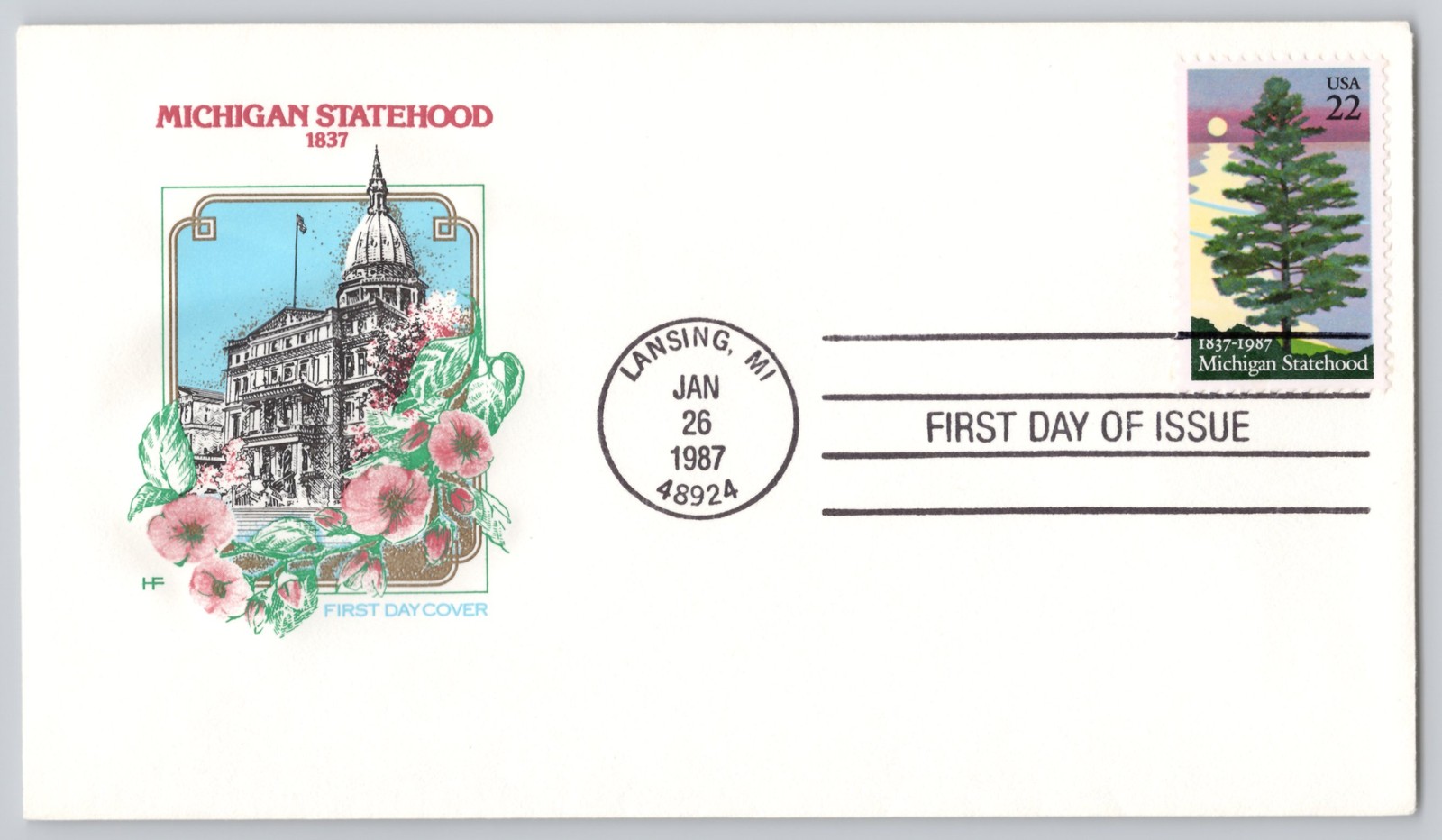 Lansing, MI, Michigan State Capitol, 1837-1987 Statehood stamp 1987 22c