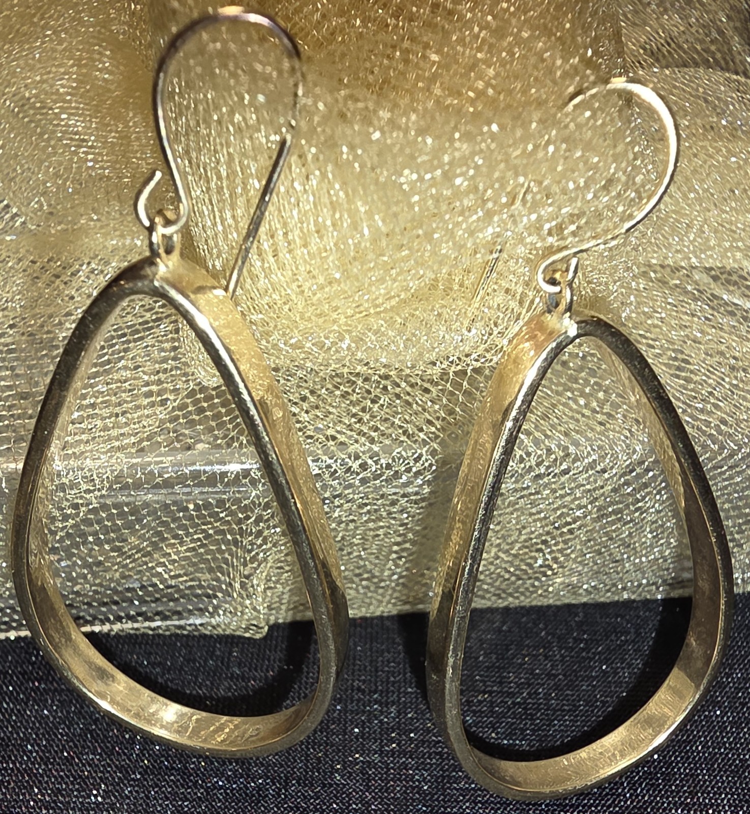 Vintage SAL Swarovski 10K Gold Teardrop Hoop Earrings Rare Signed Stamped.  Expe
