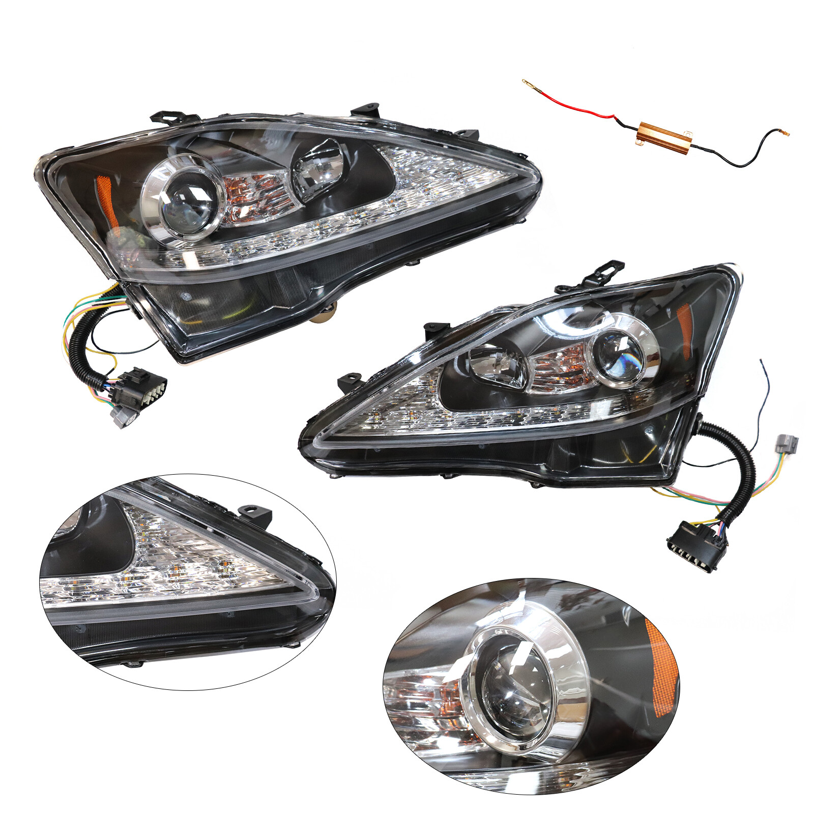 Pair Headlights For 2006-2013 Lexus IS250 IS350 Projector LED DRL Headlamps Set
