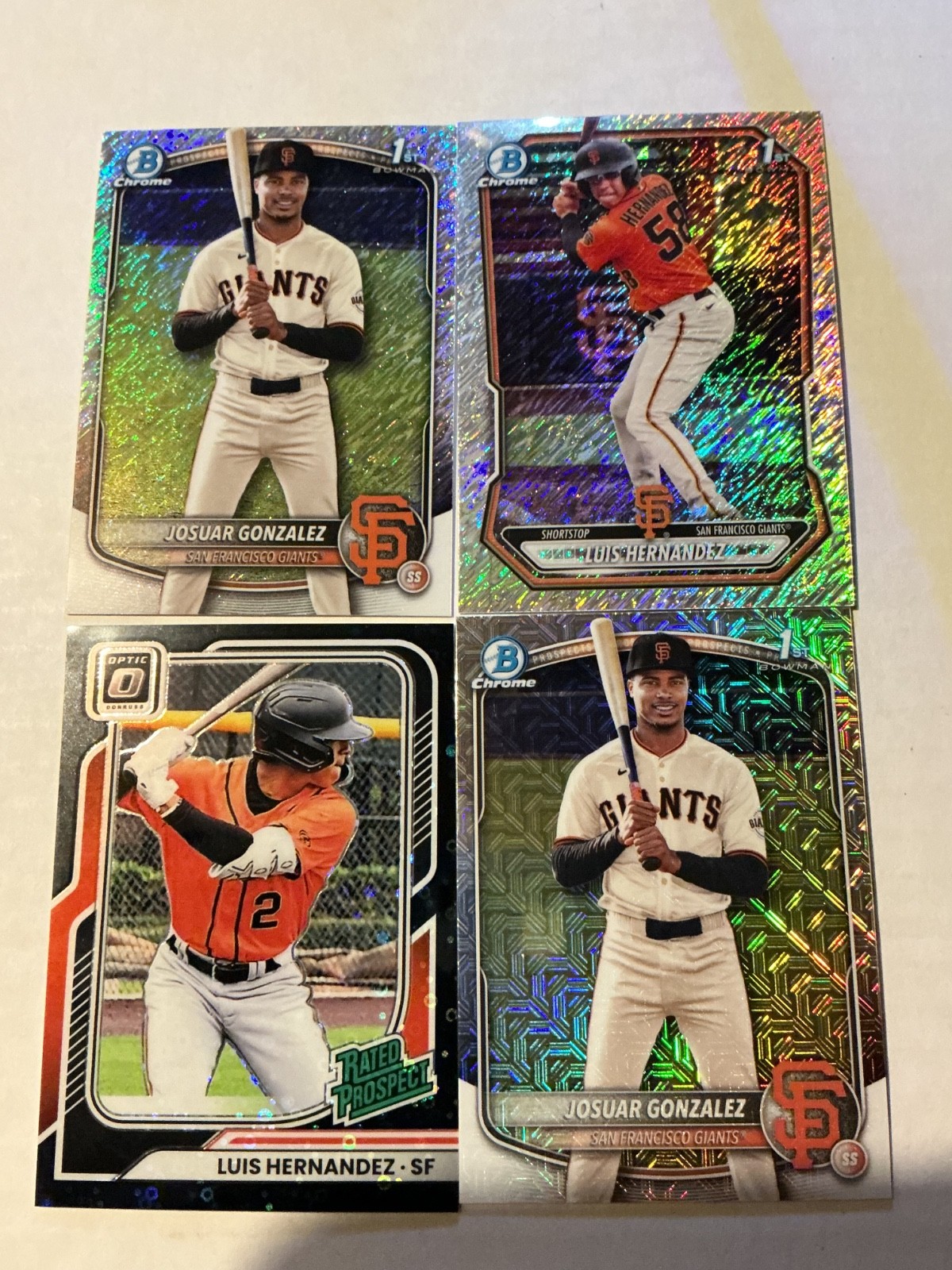 (4x) 2026 Bowman Chrome 1st LUIS HERNANDEZ Shimmer Josuar Gonzalez Refractor RC