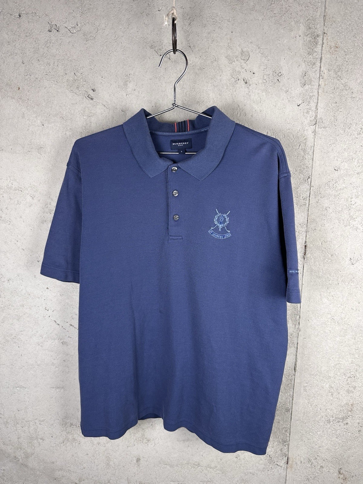 Vintage Burberry Golf St Andrews Links Embroidered Navy Blue Polo Shirt Sz Large Vintage Burberry Golf St Andrews Links Embroidered Navy Blue Polo Shirt Sz Large