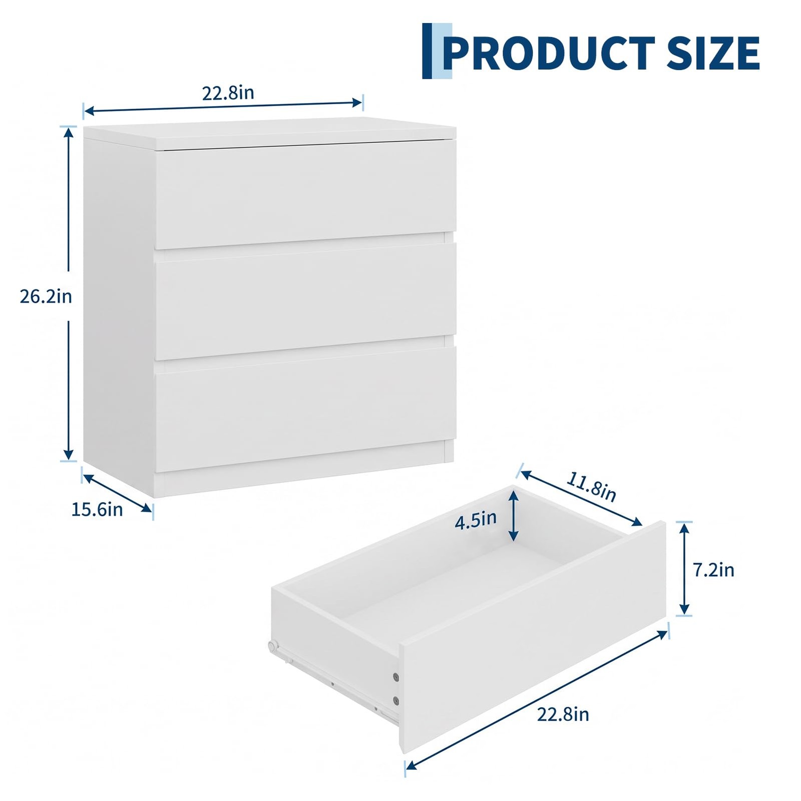 3 Drawer Dresser for Bedroom Modern Chest of Drawers w/ Deep Storage Drawers