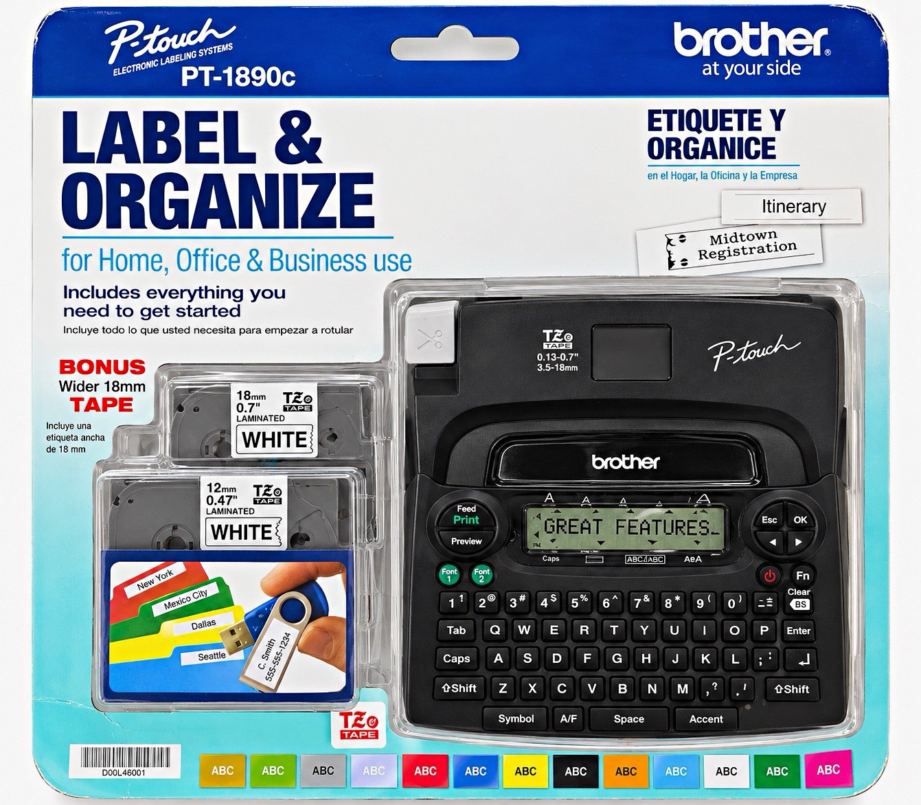Brother P-touch PT-1890C Thermal Black & White Label Maker w/ Bonus TZe Tape