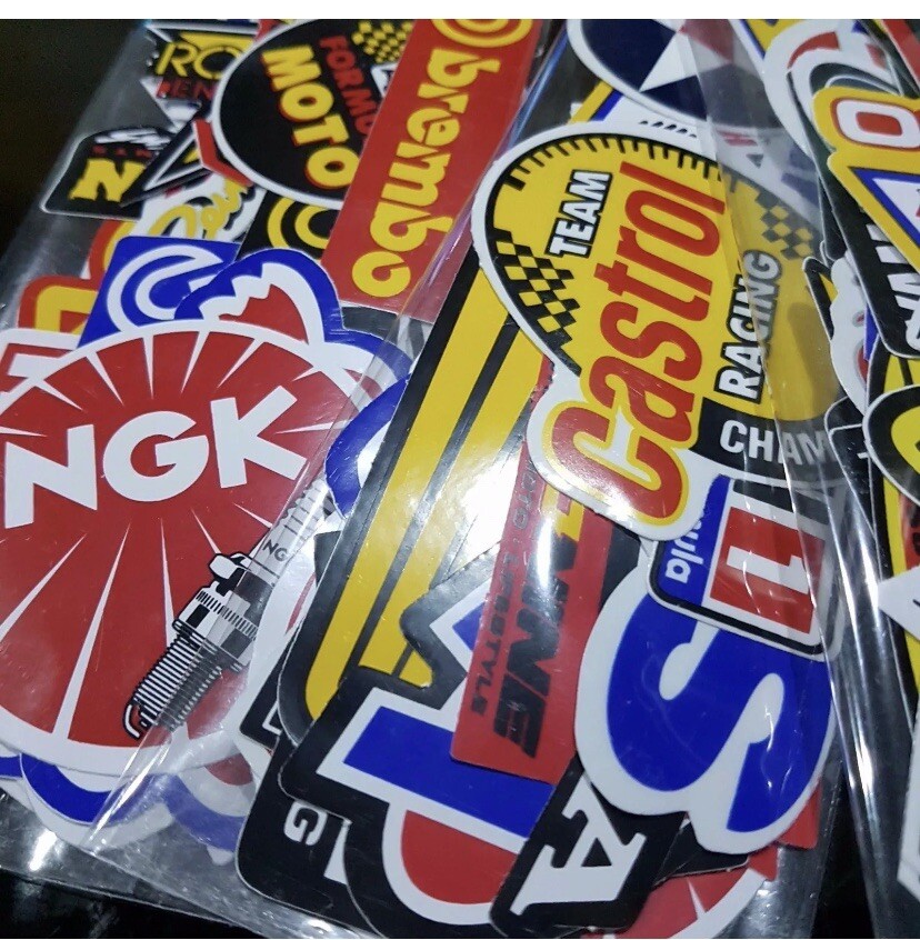 60 Pcs Random Racing Stickers Decals Motorcycle Sticker Vintage Helmet Lot