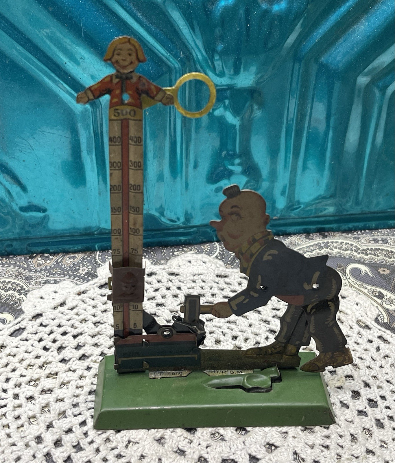 Antique German Spring Tin Toy - Clown- Carnival Themed- Aged- Wear