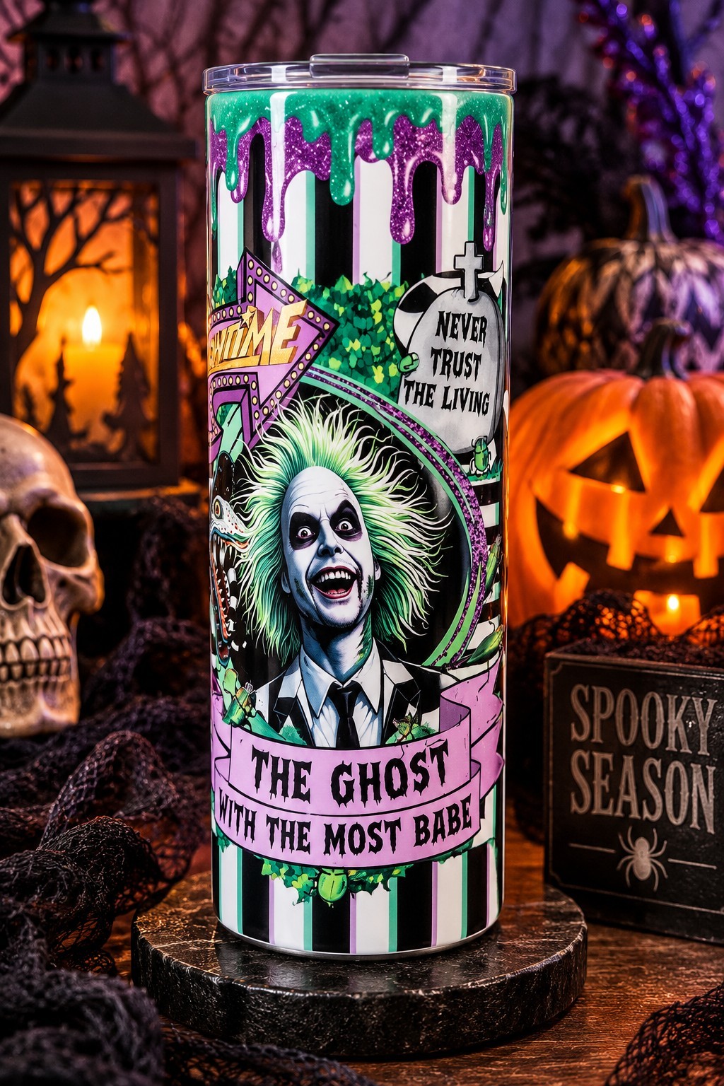 Beetlejuice Gothic Halloween Tumbler 20 oz Stainless Steel Spooky Ghost Cup