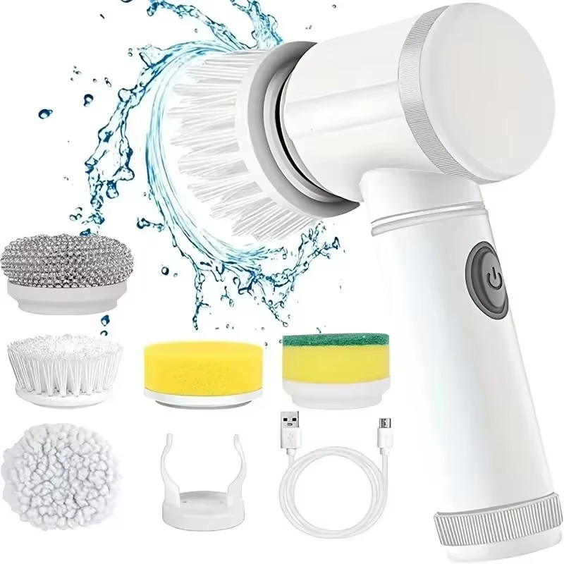 New Cordless Spin Scrubber Electric Rechargeable 5 in 1 Brush Heads for Bathroom