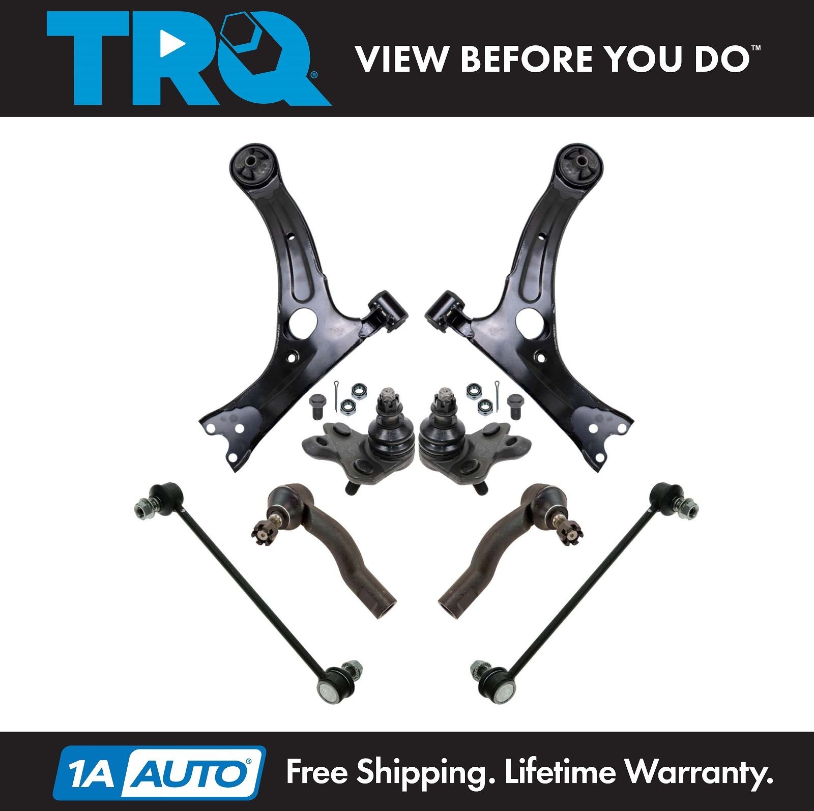 TRQ 8pc Steering Suspension Kit Control Arms Outer Tie Rods Sway Bar End Links