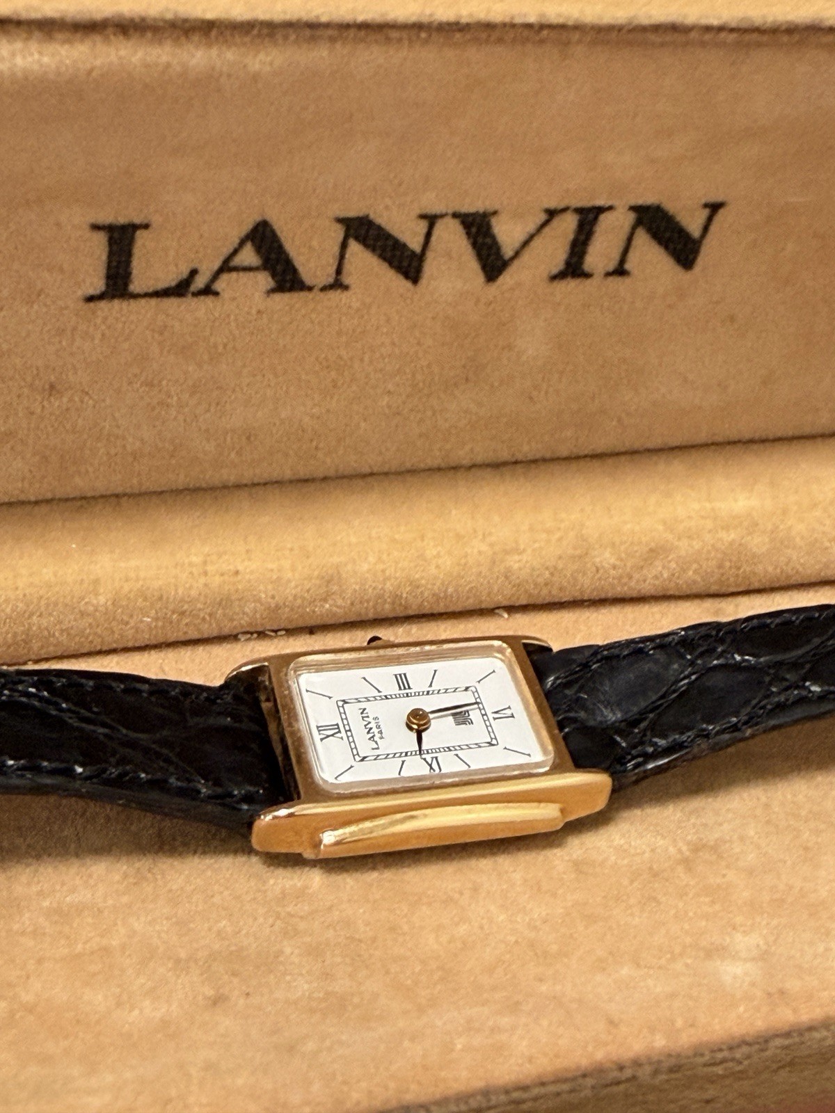 Vintage Lanvin Paris Mechanical Manual Wind Rectangular Watch w/ Box Running