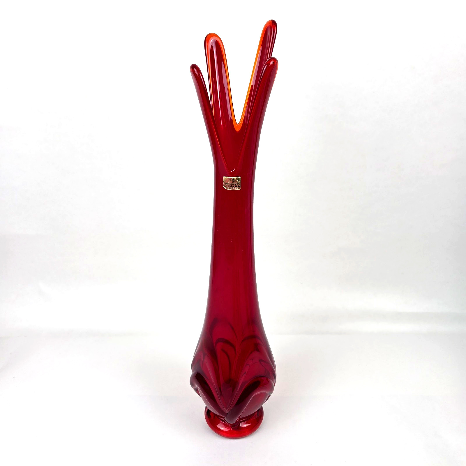 Vintage Viking Glass Ruby Red Four Finger Swung Vase 18.5 Vintage Viking Glass Ruby Red Four Finger Swung Vase 18.5