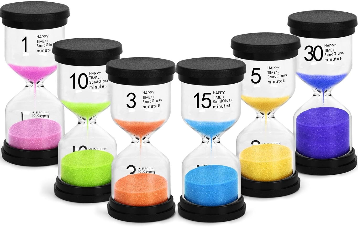 Sand Timers Set, 6PCS Colorful Hourglass Sandglass Timer 1/3/5/10/15/30 Minut...