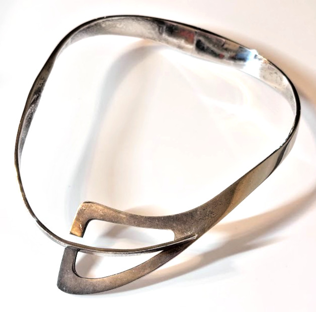 Vintage Taxco Mexico 950 Silver Modernist Bypass Choker Collar Necklace 106g