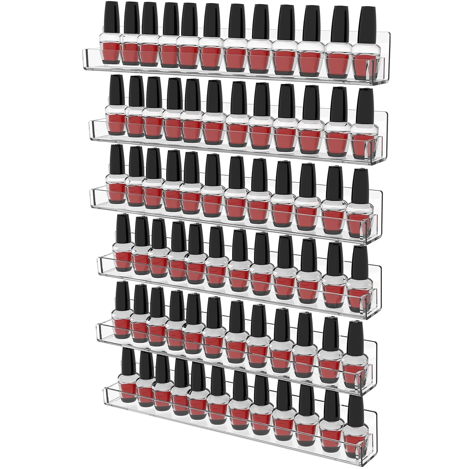 CQ Acrylic Hanging Nail Polish Organizer Rack 6 Pack 15 Inch Clear Wall