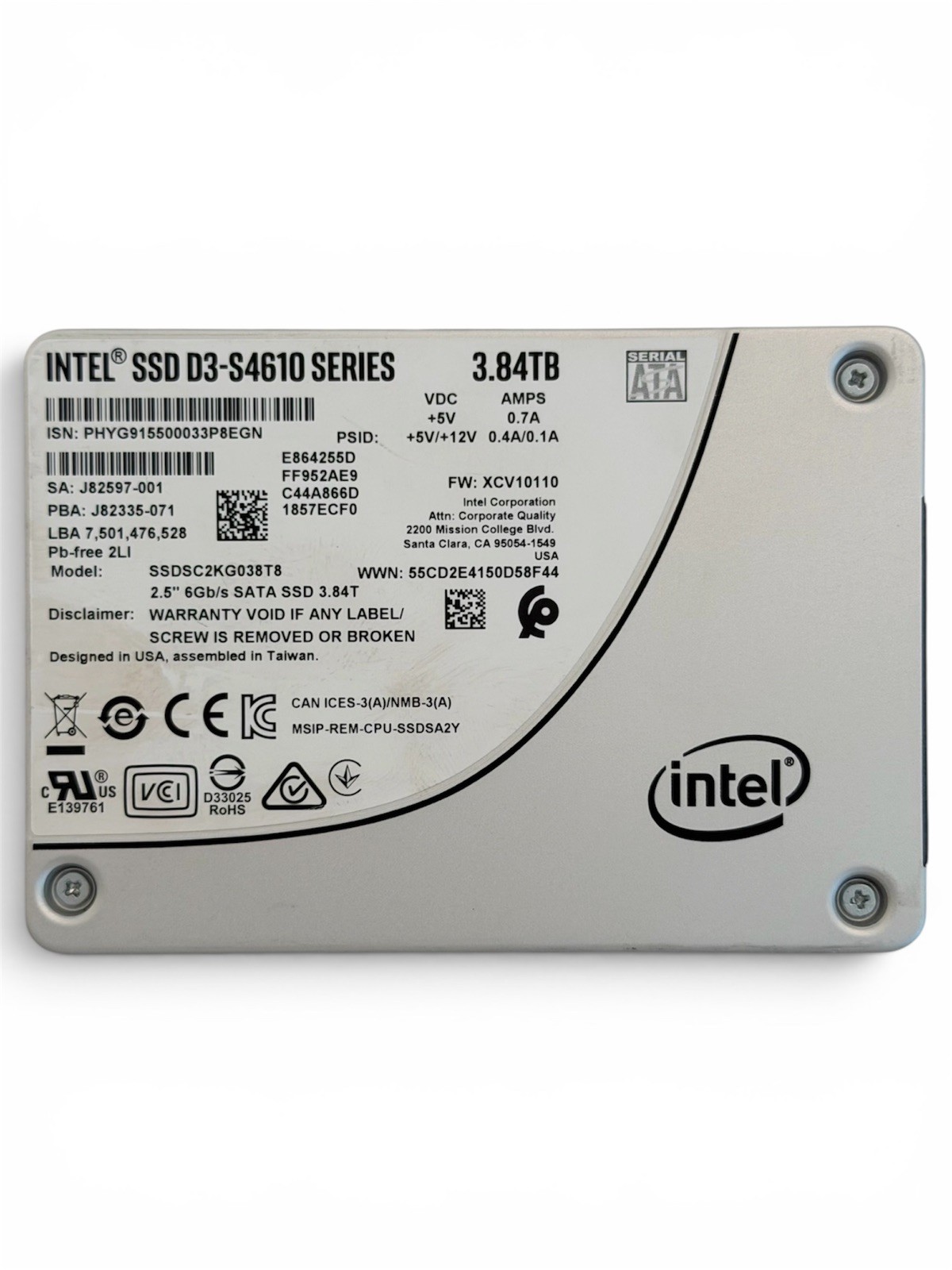 Intel D3-S4610 Series 3.84TB 2.5\'\' Internal SSD SSDSC2KG038T8 98% HEALTH Intel D3-S4610 Series 3.84TB 2.5\'\' Internal SSD SSDSC2KG038T8 98% HEALTH