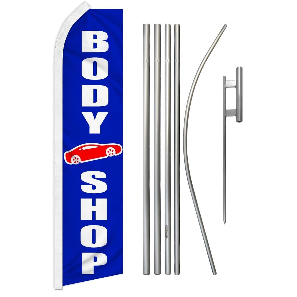 Body Shop Swooper Flutter Feather Advertising Mechanic Shop Flag & Pole Kit