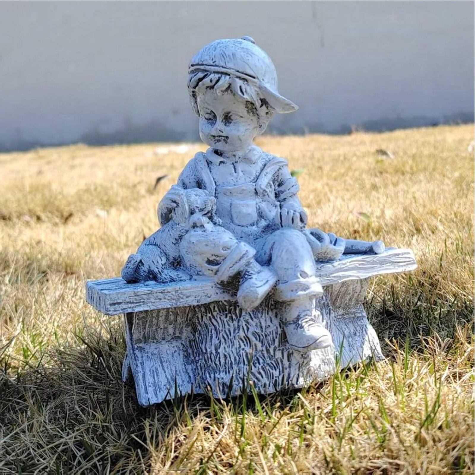 Resin Garden Statue Hand Painted Resin Craft Collectible Little Boy and Dog Resin Garden Statue Hand Painted Resin Craft Collectible Little Boy and Dog