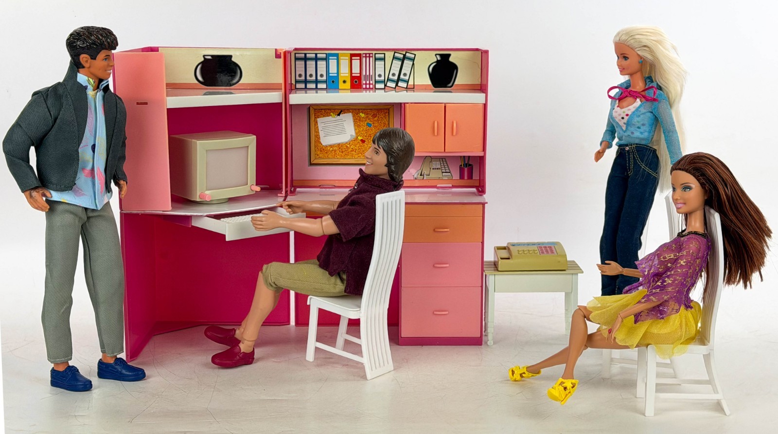 Vtg Barbies 1966 to 2015 Era Mix 6 Ken 24 Barbies Plus Office Furniture Restored