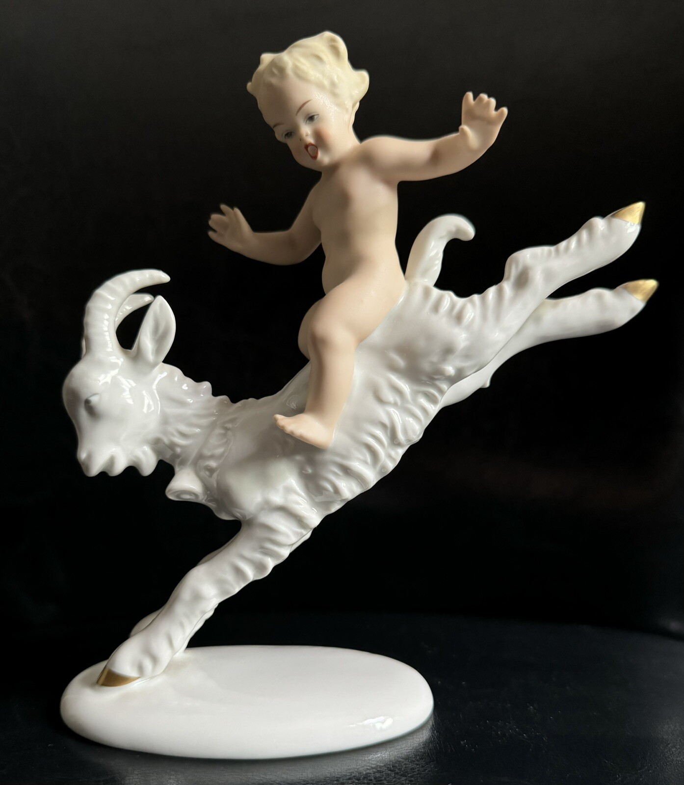Wallendorf Porcelain Figurine #1475 Boy Riding Goat - Excellent Condition