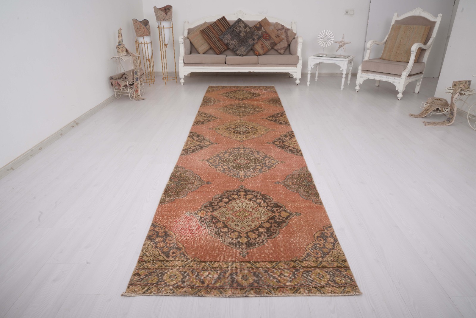 Vintage Rug Runner 3x13 Turkish Runner Rug Wool Runner Oushak Rug Old Carpet 223