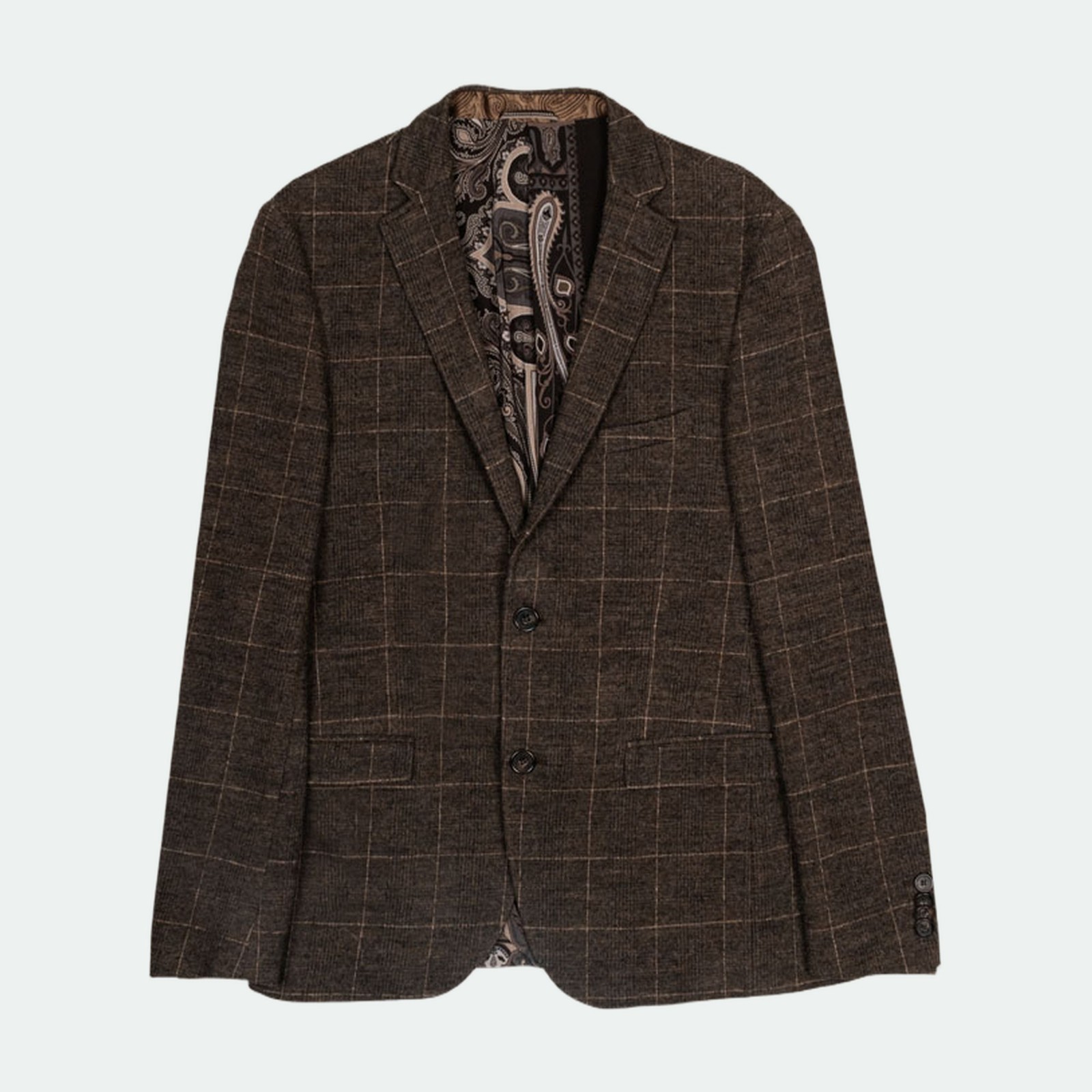 Etro Men’s Grey Checked Blazer Wool Blend Jacket, Large