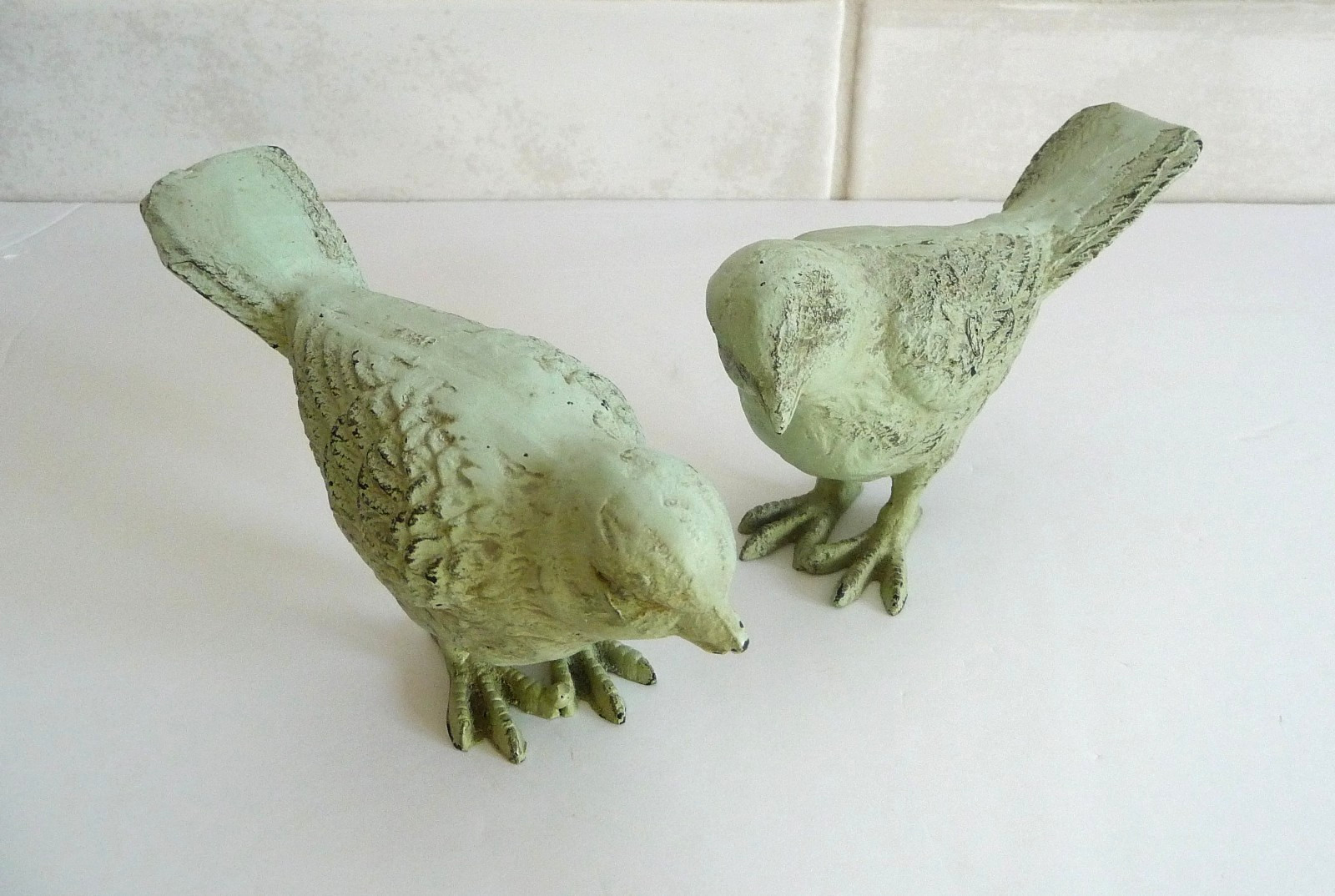 Vintage SPI Cast Iron Birds, Pale Green Patina, Set of 2