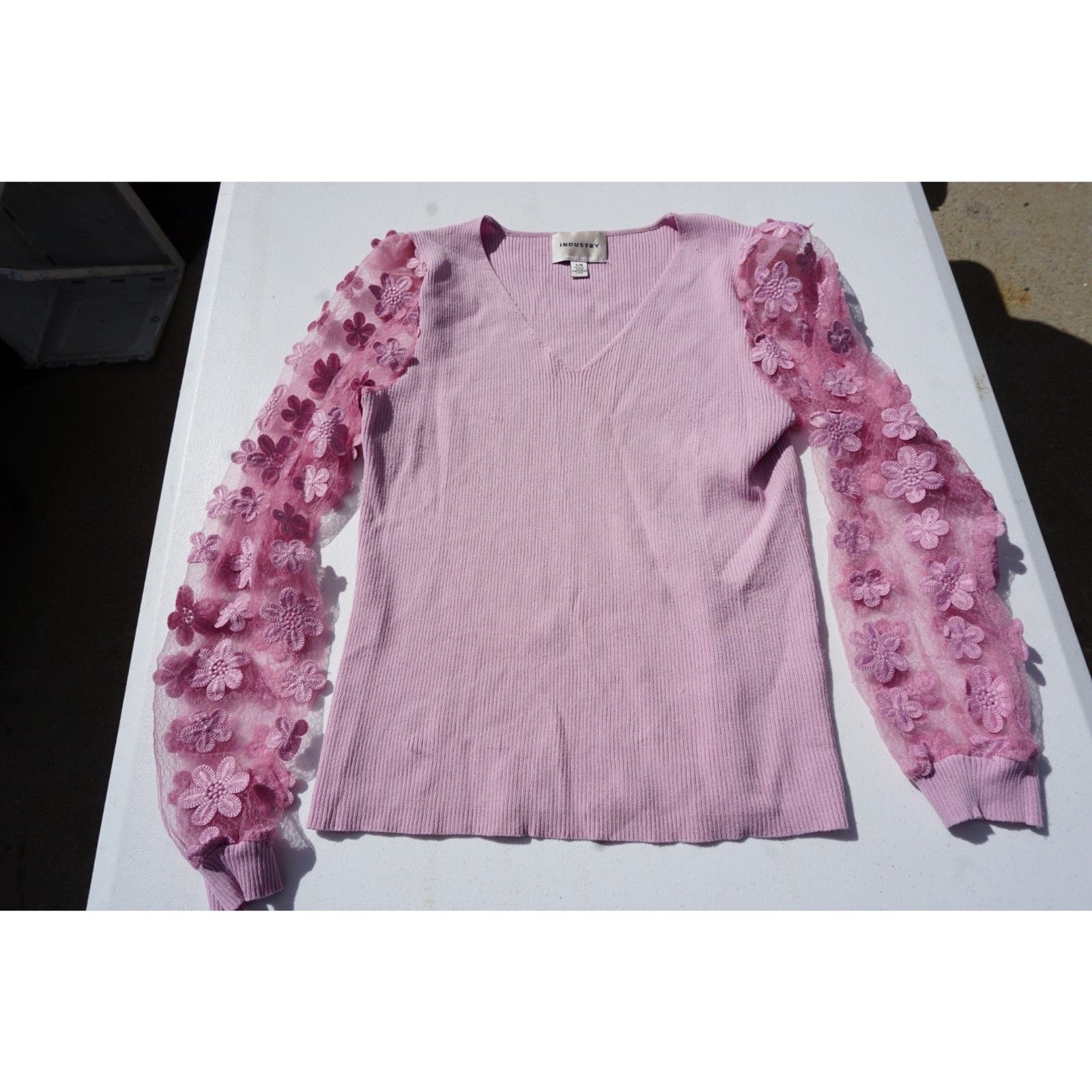 Industry Women\'s See Through Sleeves Long Sleeve Shirt Flowers Industry Women\'s See Through Sleeves Long Sleeve Shirt Flowers