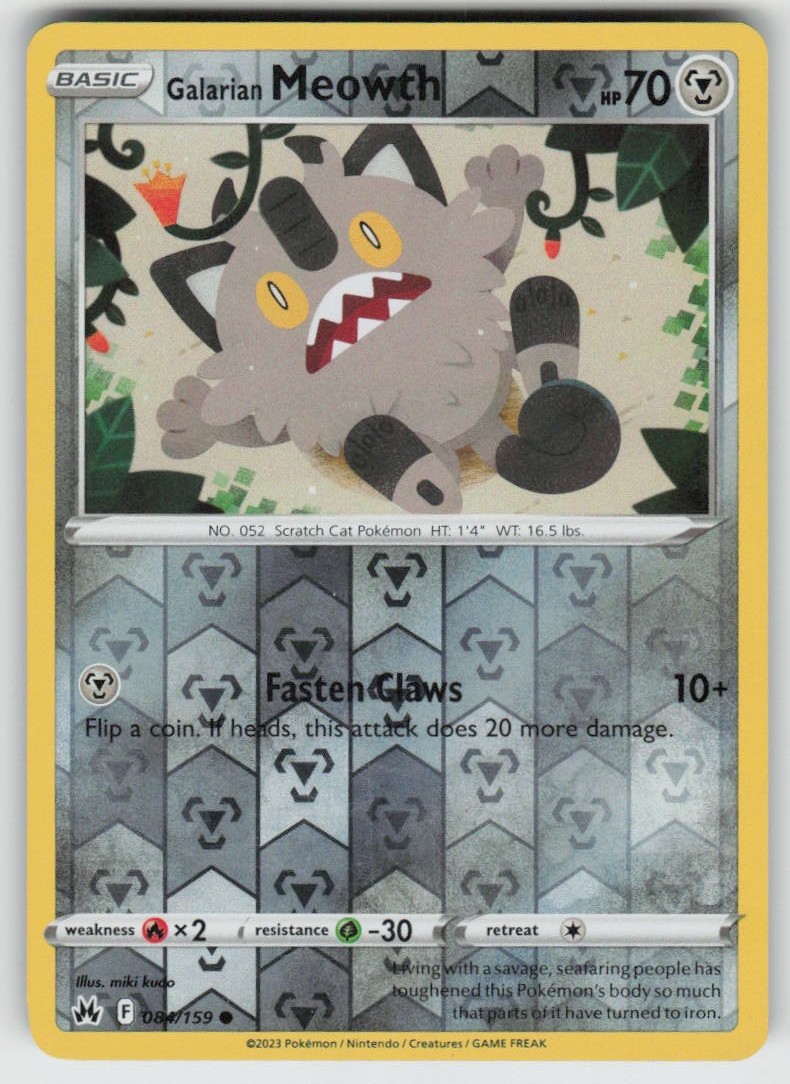 PO-01 Reverse Holo Galarian Meowth 084/159 Common Crown Zenith PO-01 Reverse Holo Galarian Meowth 084/159 Common Crown Zenith