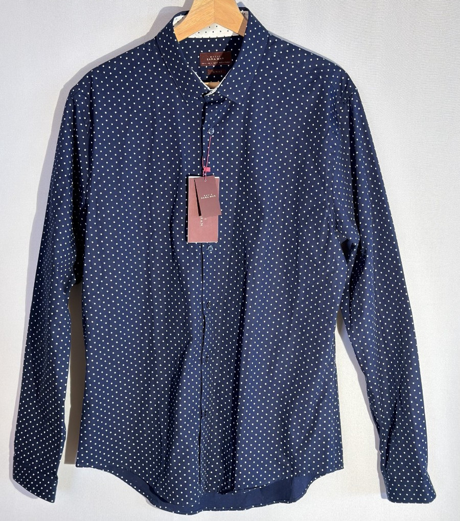 Mens/ Zara Man/ Basic Collection/ Button Down Shirt/ Large/Navy w Stars/Slim Fit